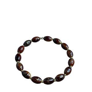 Brown Goldtone Paint Splatter Beaded Bangle Bracelet 8 inches